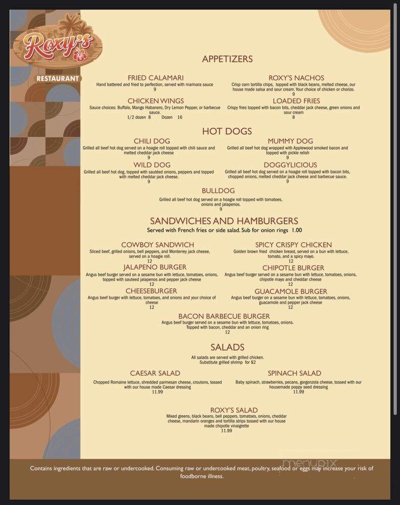 Roxy's Restaurant - Ridgeland, SC menu_pic