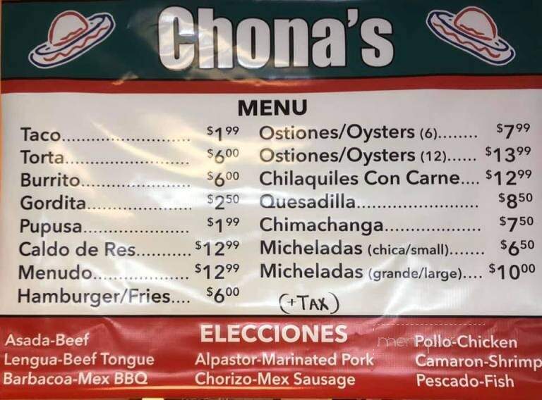 Chona's Restaurant - Schuyler, NE menu_pic