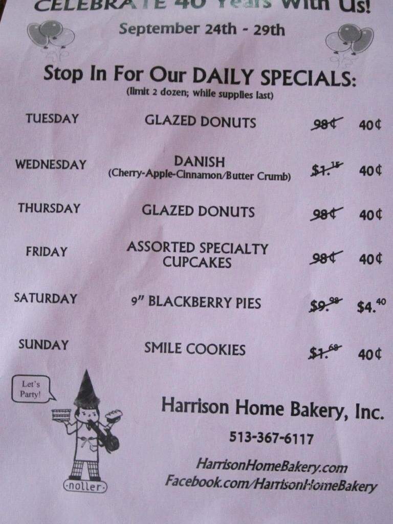 Harrison Home Bakery - Harrison, OH menu_pic