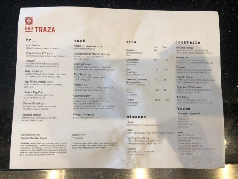 Bar Traza - Carlsbad, CA menu_pic