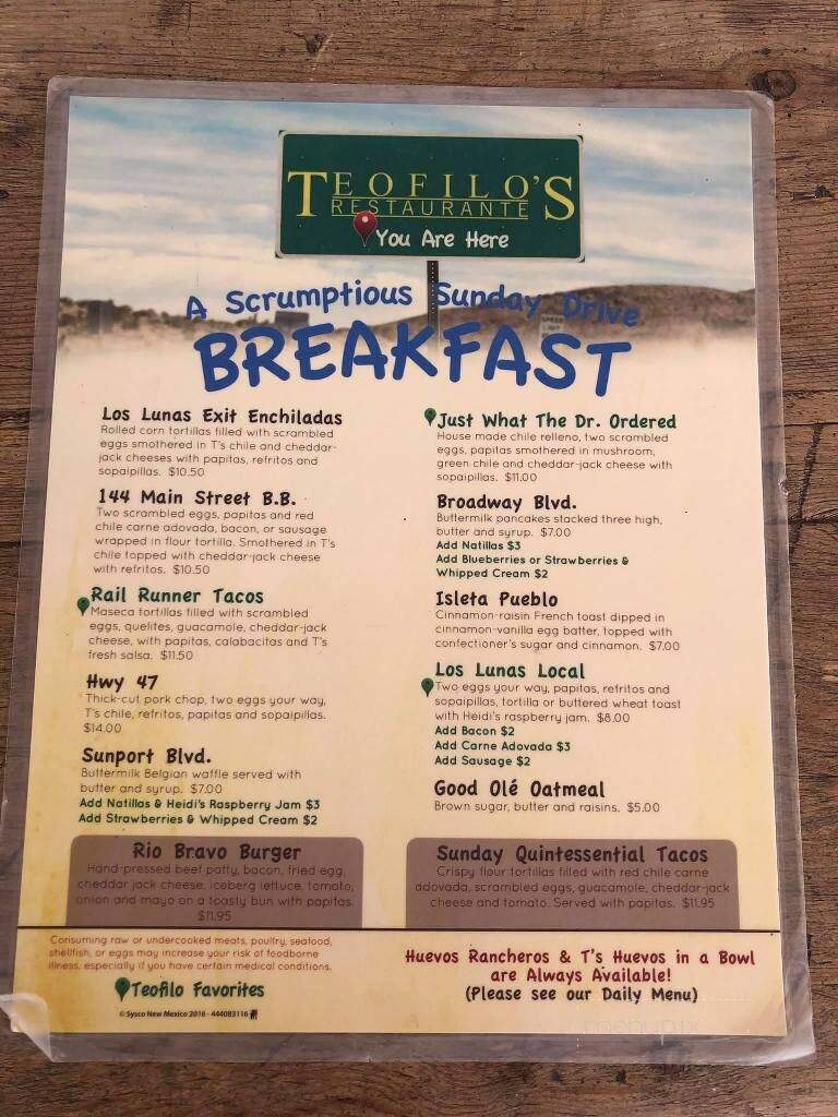 Teofilos Restaurante - Los Lunas, NM menu_pic