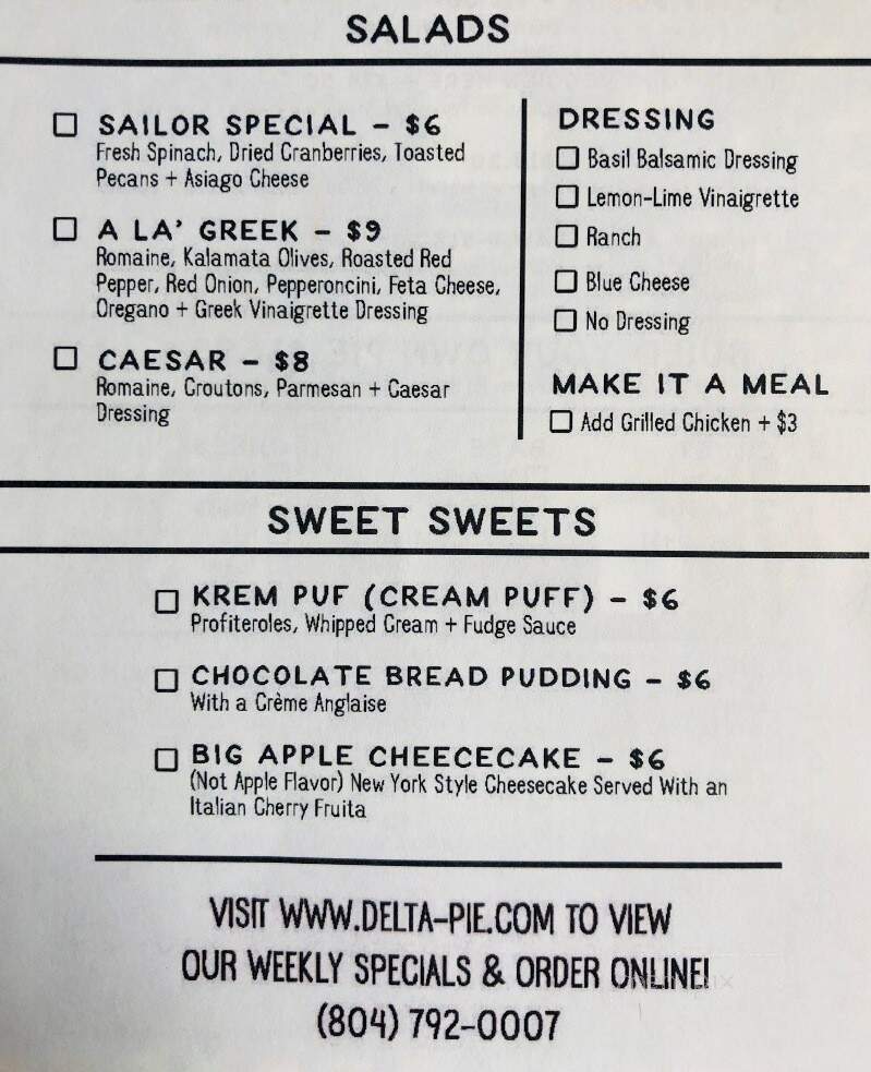 DeltaPie - Deltaville, VA menu_pic