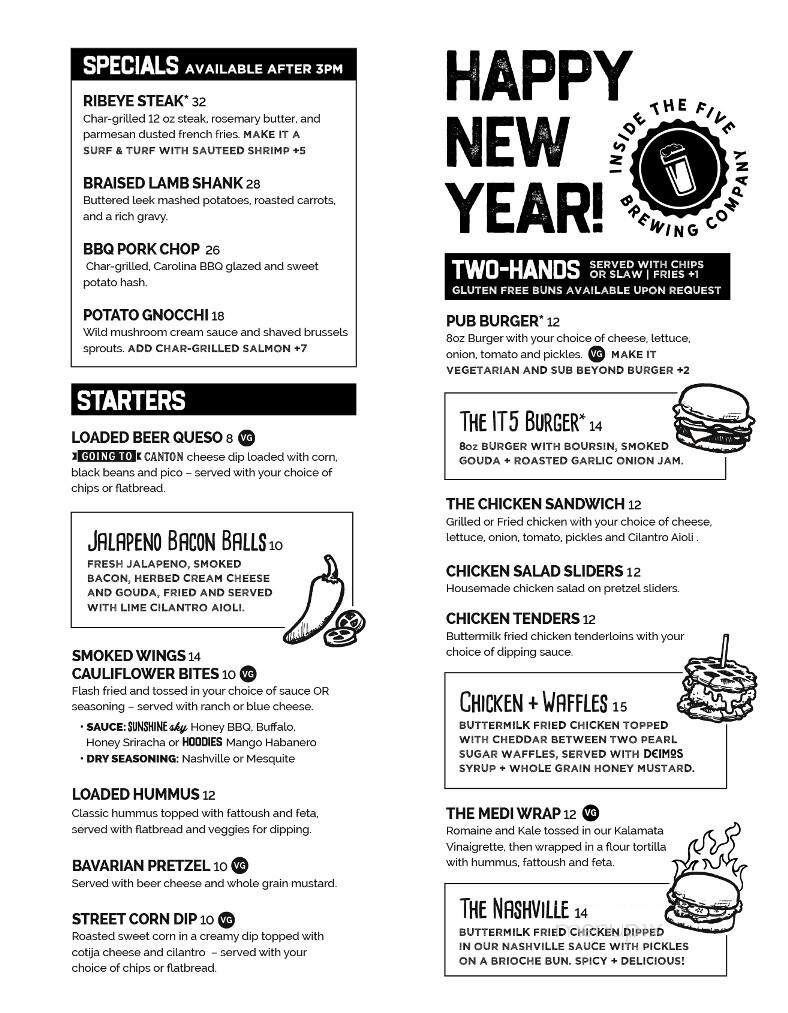 Inside the Five Brewing Company - Perrysburg, OH menu_pic