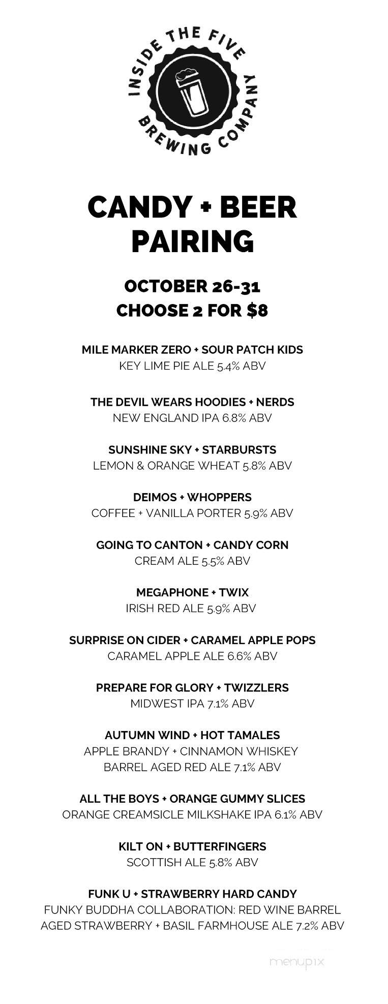 Inside the Five Brewing Company - Perrysburg, OH menu_pic