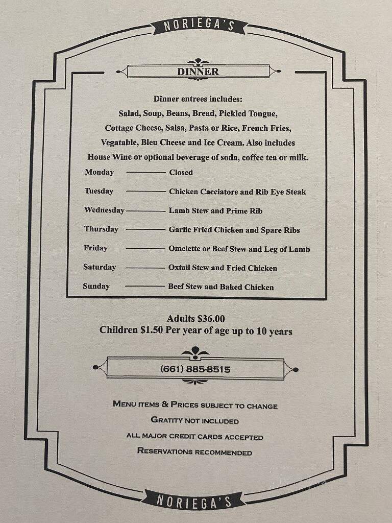 Noriega's - Bakersfield, CA menu_pic