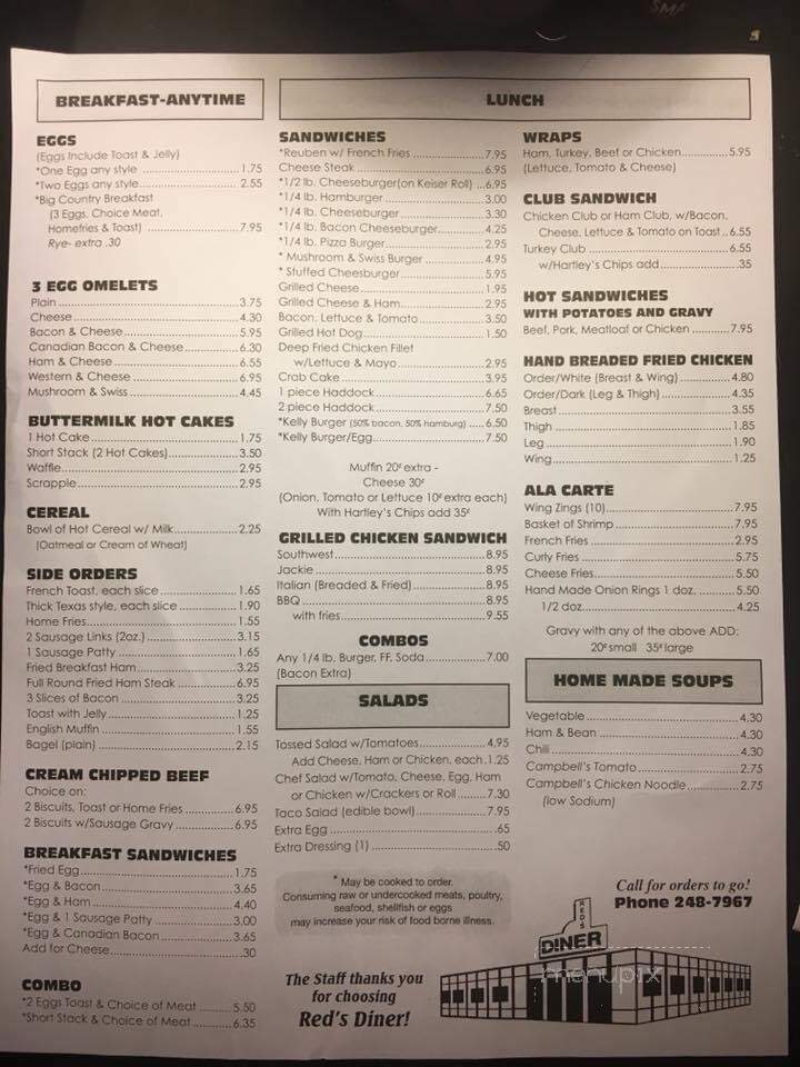 Red's Diner - Lewistown, PA menu_pic