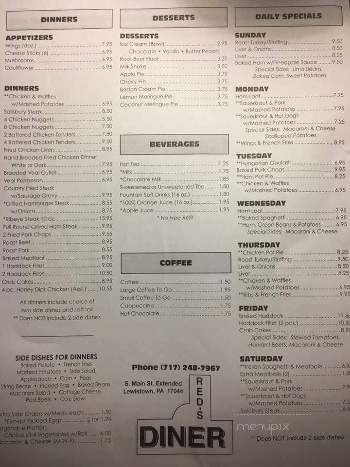 Red's Diner - Lewistown, PA menu_pic