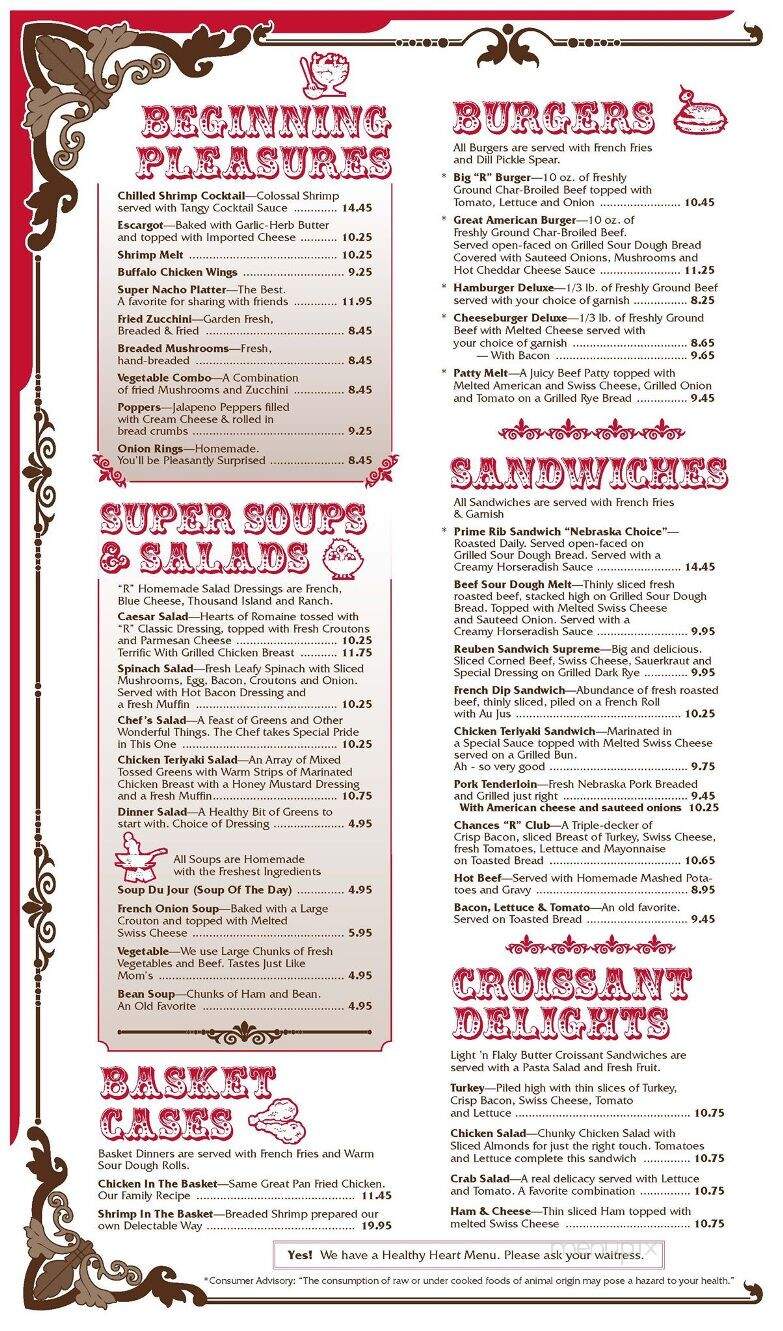 Chances 'R' Restaurant & Lounge - York, NE menu_pic