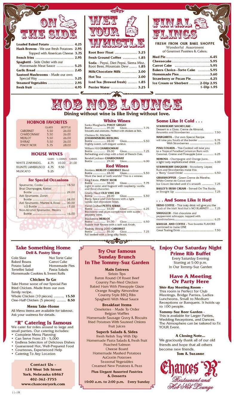 Chances 'R' Restaurant & Lounge - York, NE menu_pic