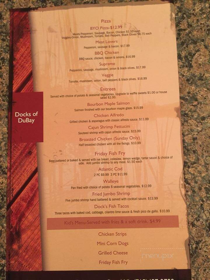 Dock of Dubay Bar & Grill - Junction City, WI menu_pic