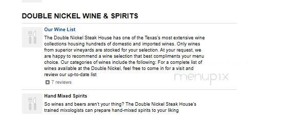 Double Nickel Steak House - Lubbock, TX menu_pic