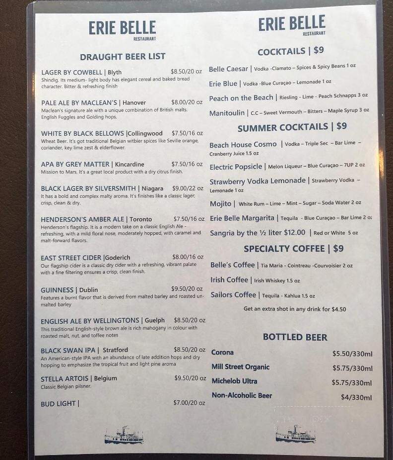 Erie Belle - Kincardine, ON menu_pic