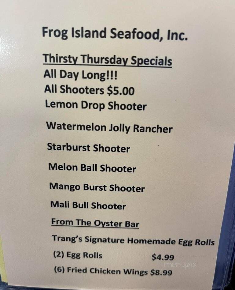 Frog Island Seafood - Barco, NC menu_pic