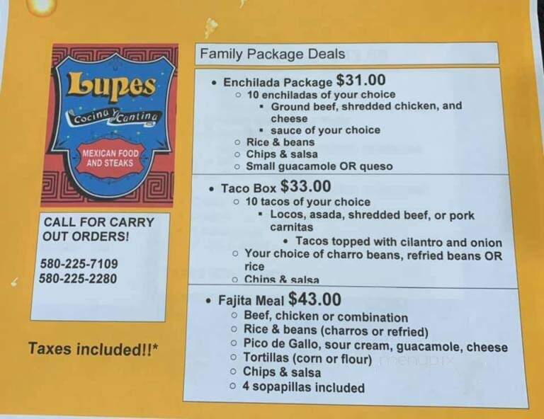 Lupe's Restaurant - Elk City, OK menu_pic