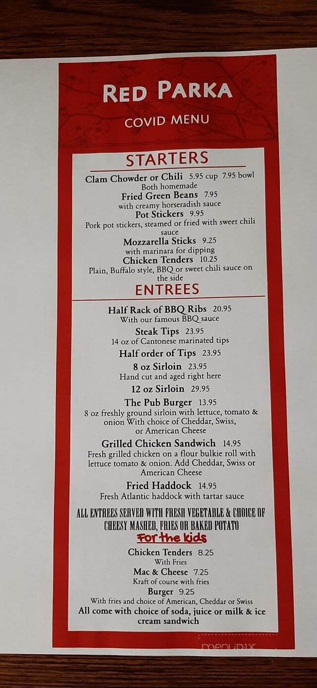 Red Parka Steakhouse & Pub - Glen, NH menu_pic