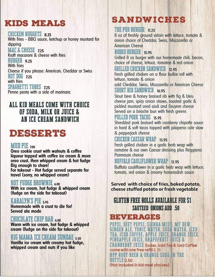 Red Parka Steakhouse & Pub - Glen, NH menu_pic