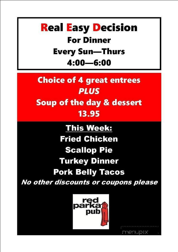 Red Parka Steakhouse & Pub - Glen, NH menu_pic