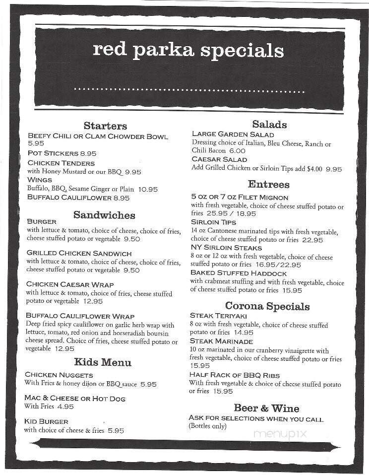 Red Parka Steakhouse & Pub - Glen, NH menu_pic