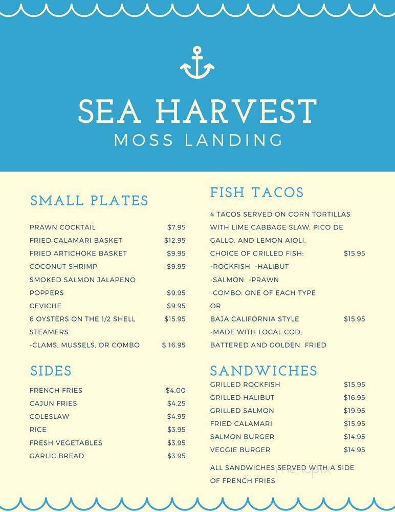 Sea Harvest Fish Market - Moss Landing, CA menu_pic