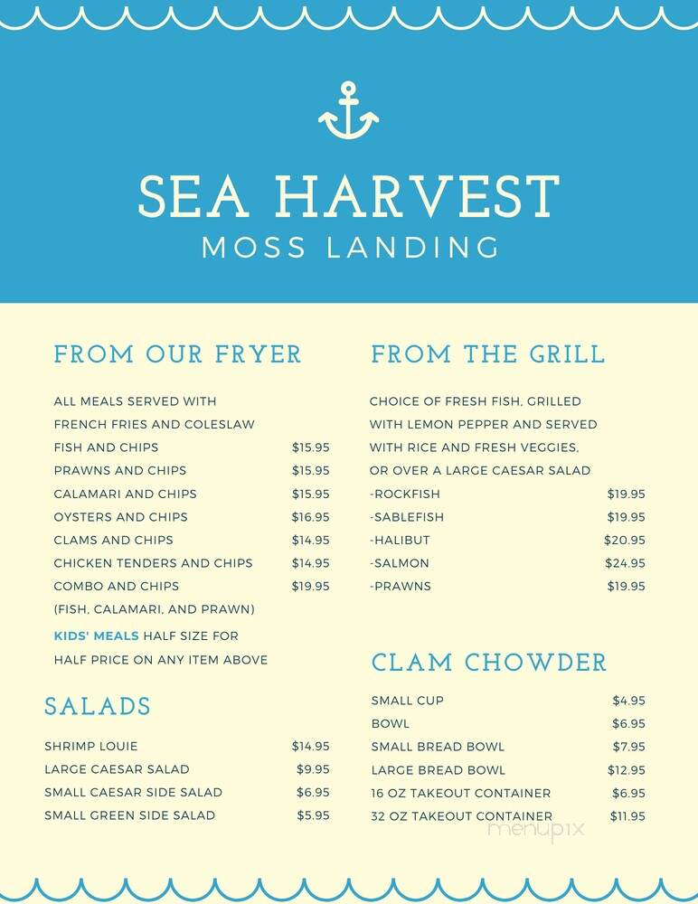 Sea Harvest Fish Market - Moss Landing, CA menu_pic