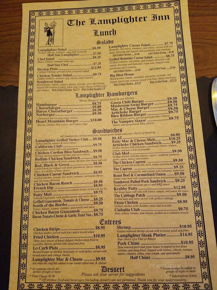 Lamplighter Inn - Powell, WY menu_pic
