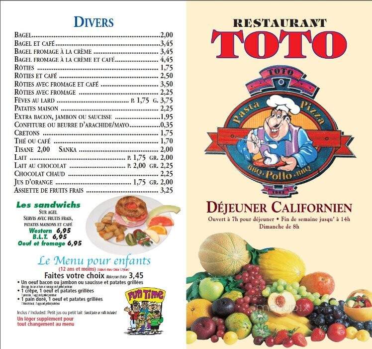 Restaurant Toto Pizzeria Lachine - Montreal, QC menu_pic