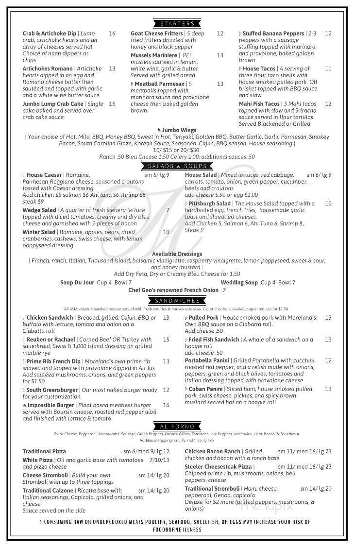 Morelands At Waterworks - Greensburg, PA menu_pic