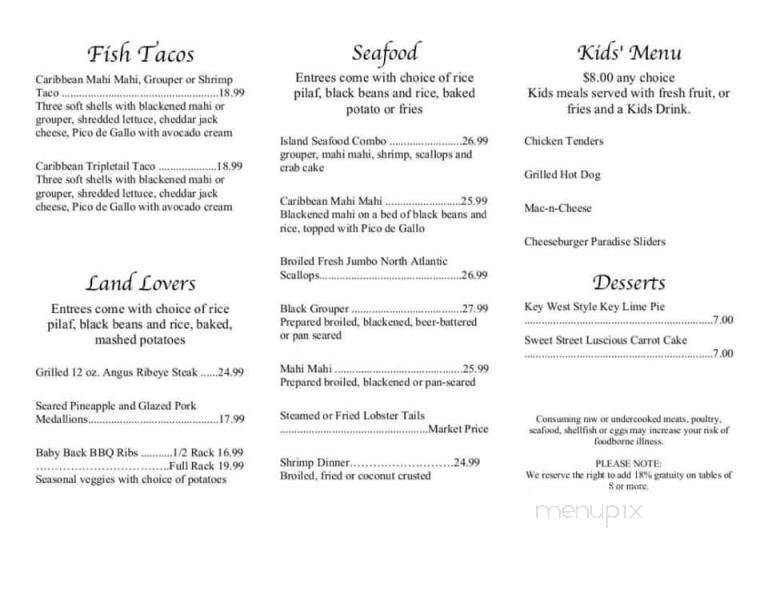 Paradise Found Restaurant and Bar - Goodland, FL menu_pic