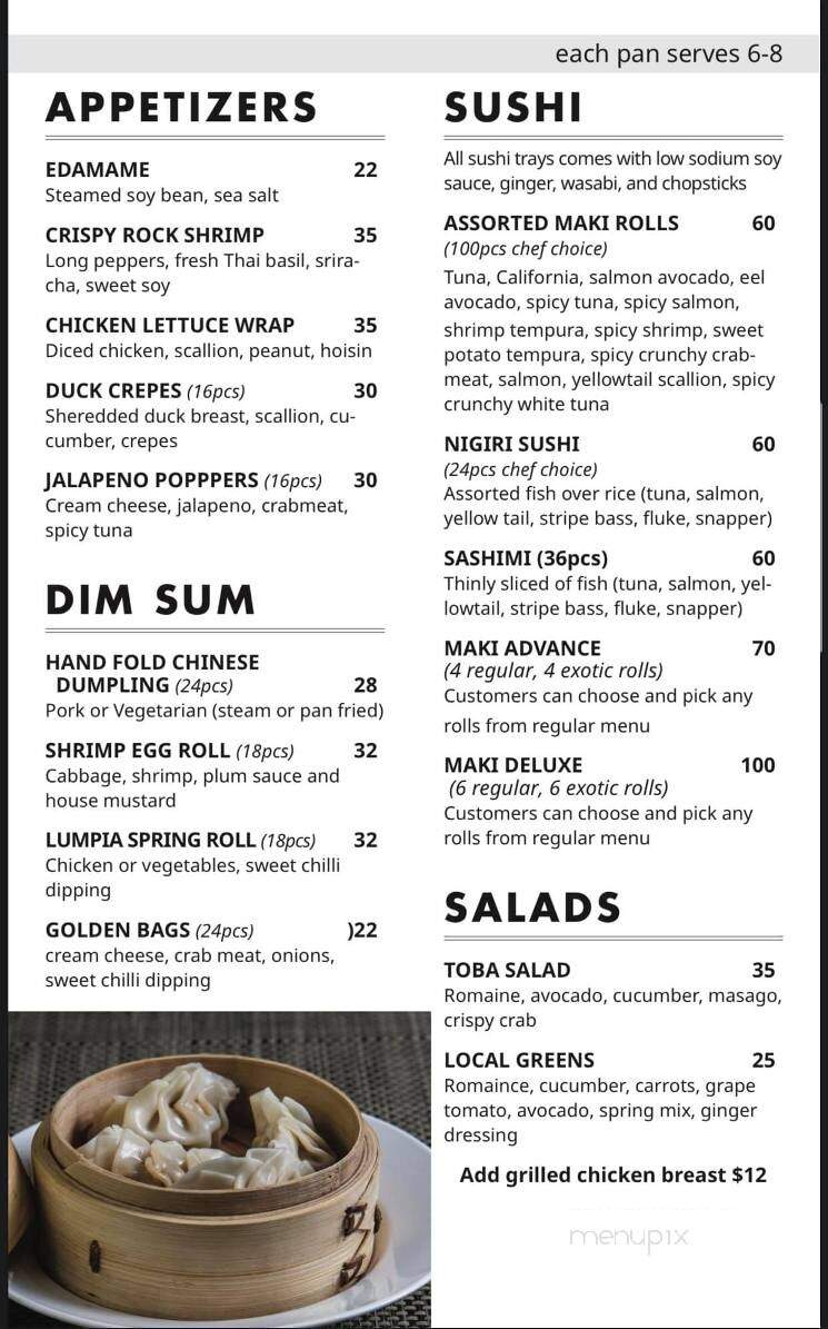 Toba Asian Fusion Cuisine - Middletown, DE menu_pic