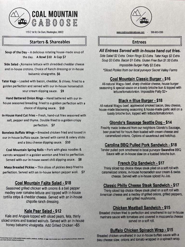 Coal Mountain Caboose - Cle Elum, WA menu_pic