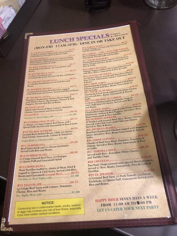El Jimador Mexican Grill #8 - Cypress, TX menu_pic