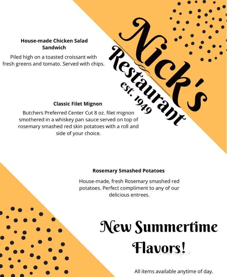 Online Menu of Nick's Restaurant, Xenia, OH