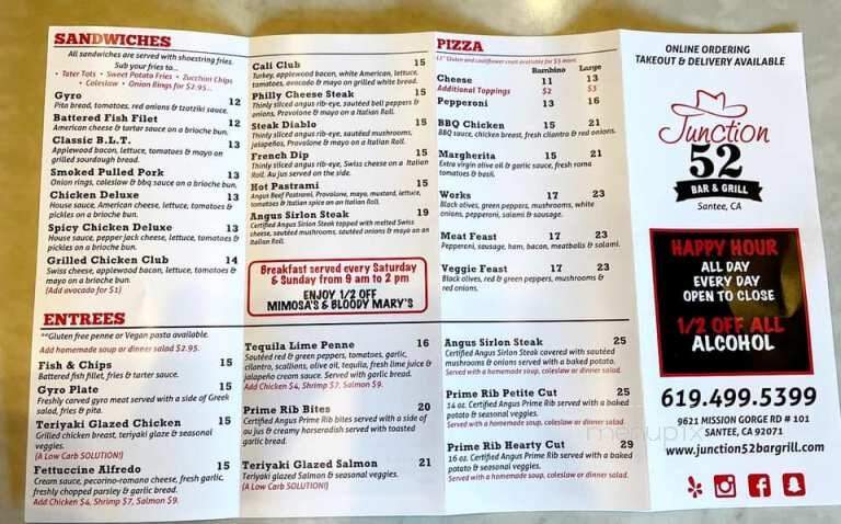 Junction 52 Bar & Grill - Santee, CA menu_pic