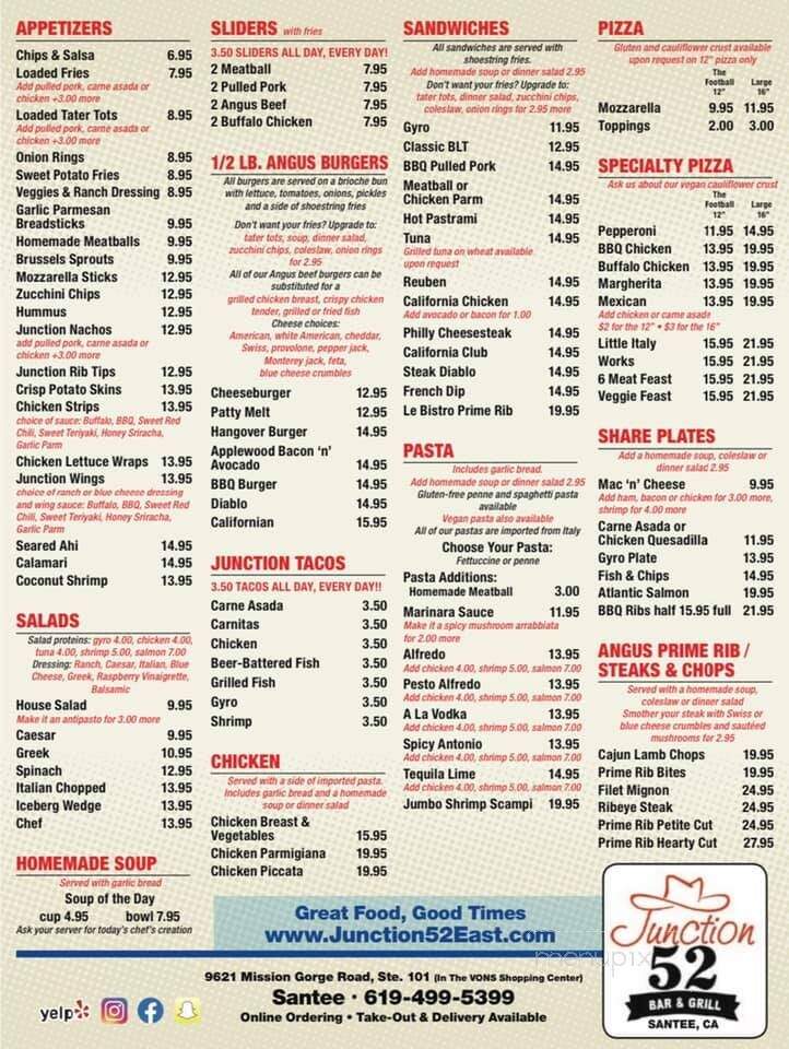 Junction 52 Bar & Grill - Santee, CA menu_pic