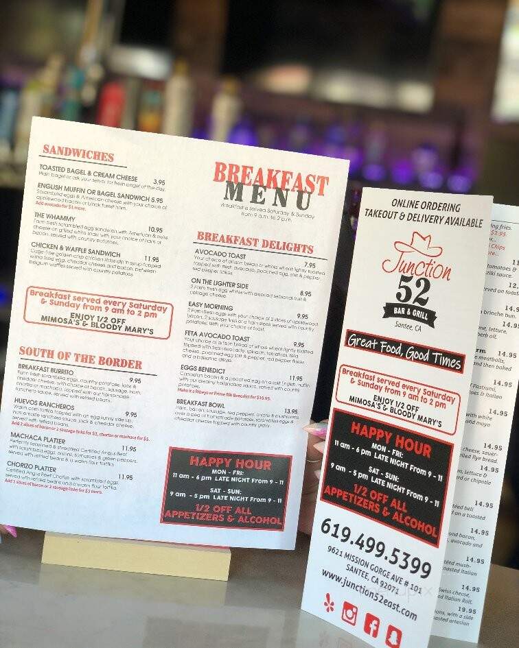Junction 52 Bar & Grill - Santee, CA menu_pic