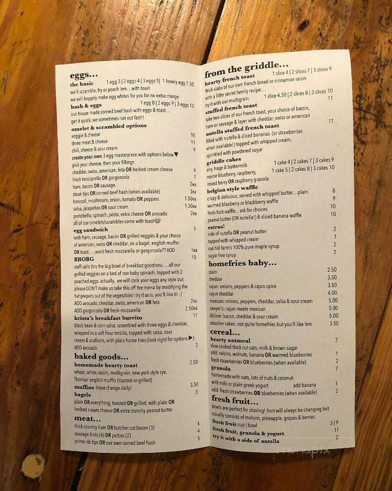 Krista's - Cornish, ME menu_pic