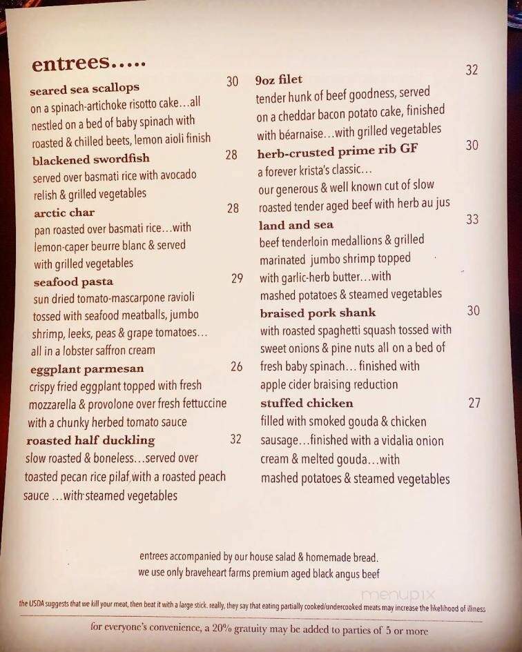 Krista's - Cornish, ME menu_pic