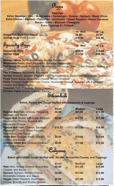 Menu Of La Bella Italia In Gettysburg PA 17325