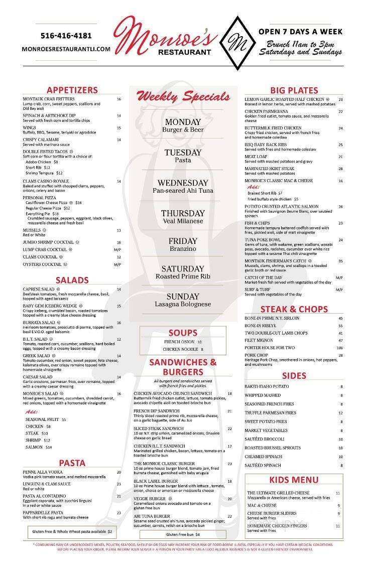 Monroe's - Westbury, NY menu_pic