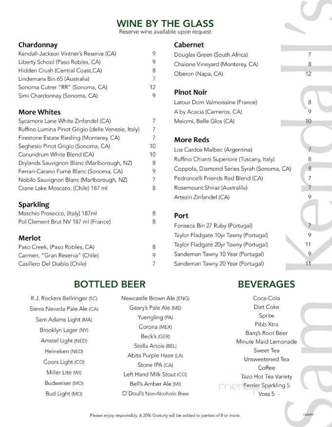 Sam Kendall's - Camden, SC menu_pic