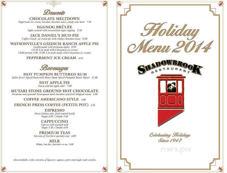 Shadowbrook Restaurant - Capitola, CA menu_pic