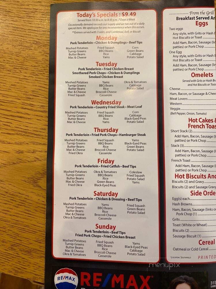 Southfield on sale grill menu