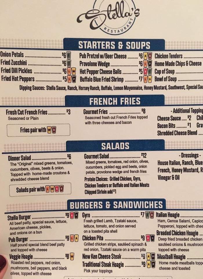 Stella's Restaurant - New Kensington, PA menu_pic