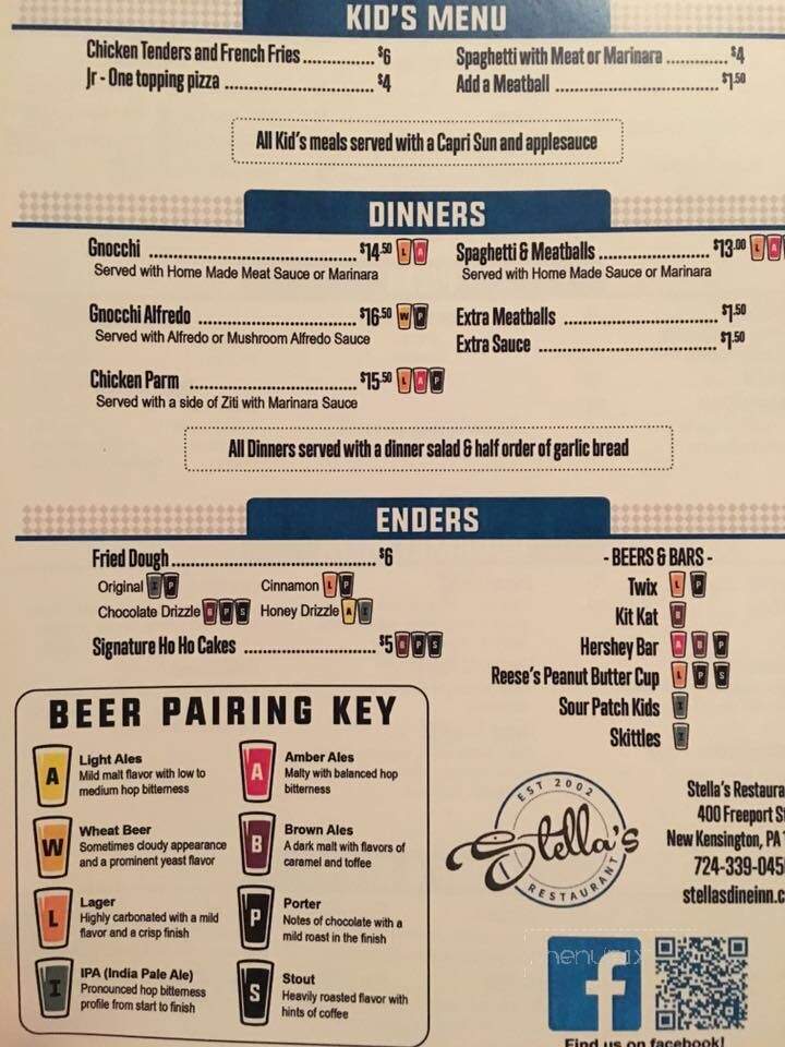 Stella's Restaurant - New Kensington, PA menu_pic