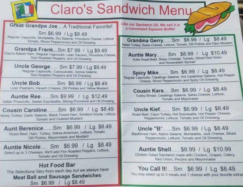 Claro's Italian Markets - Upland, CA menu_pic