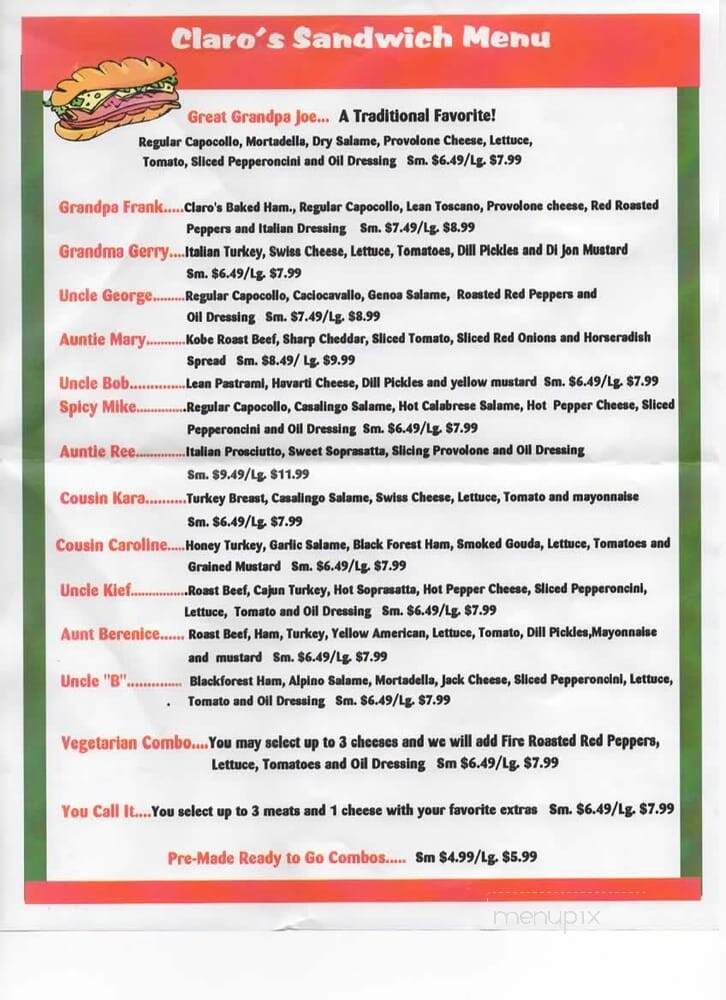 Claro's Italian Markets - Upland, CA menu_pic