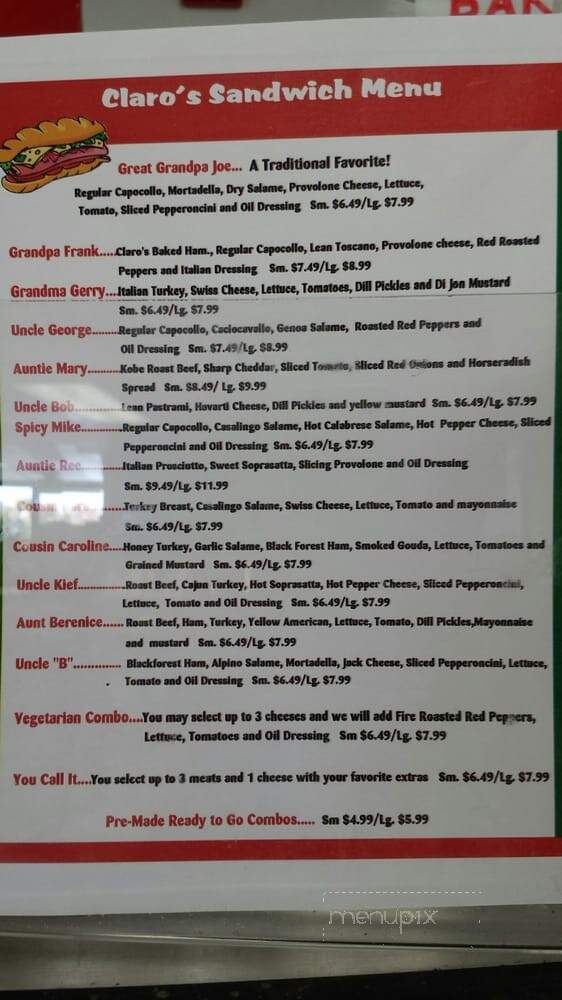 Claro's Italian Markets - Upland, CA menu_pic