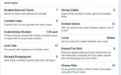 The Copper Door - Hayesville, NC menu_pic