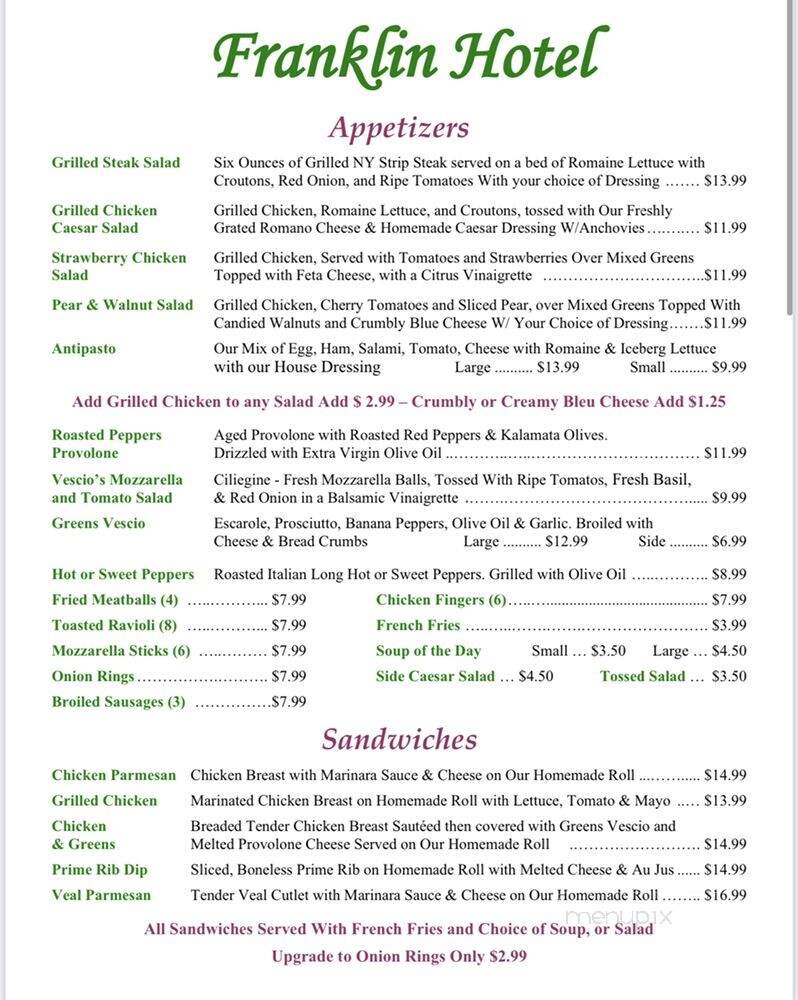 Franklin Hotel - Rome, NY menu_pic