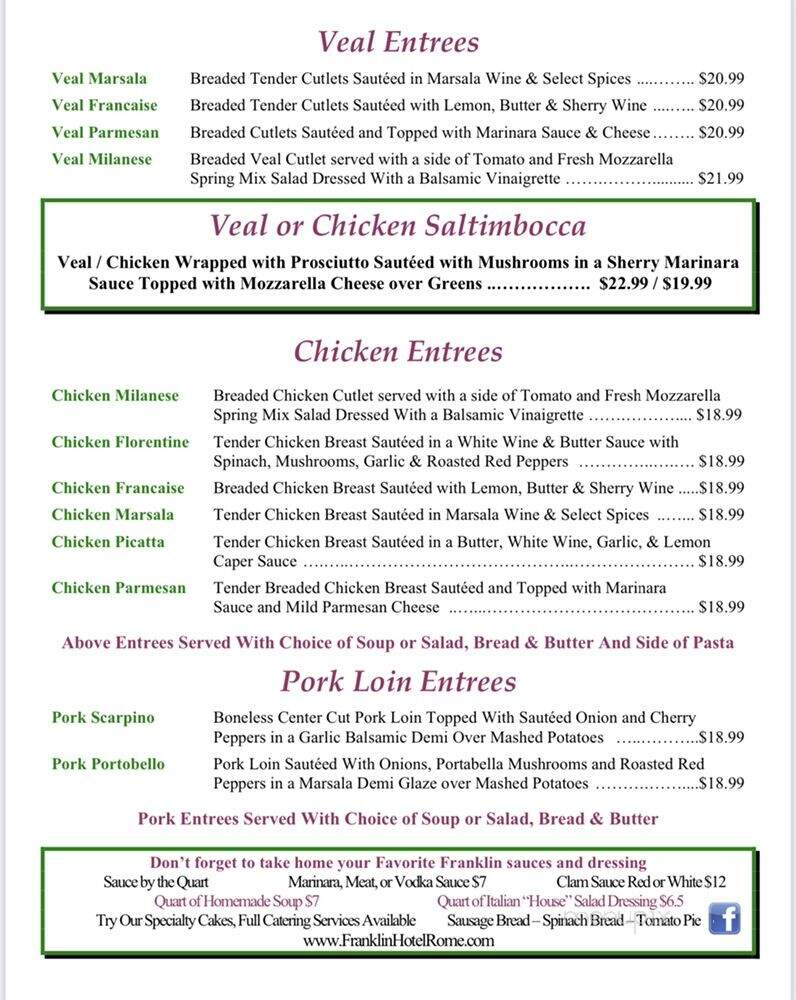 Franklin Hotel - Rome, NY menu_pic
